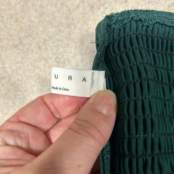 EXLURA Square Neck Long Puff Sleeve Smocked A-Line Mini Dress Green M Babydoll - Picture 5 of 6